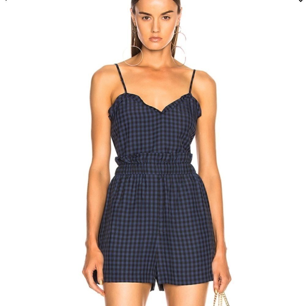 Tibi Viscose Gingham Paperbag Ruffle Cami